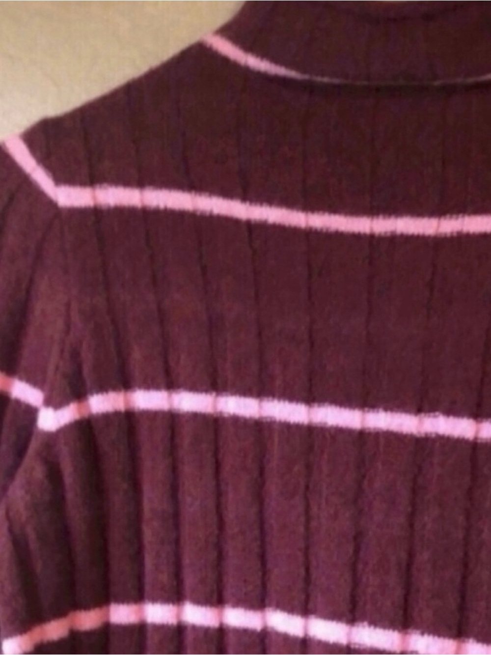 New Madewell Sweater Women’s Burgundy & Pink Stipe Mock neck Casual Knit Sz XS - Picture 3 of 11